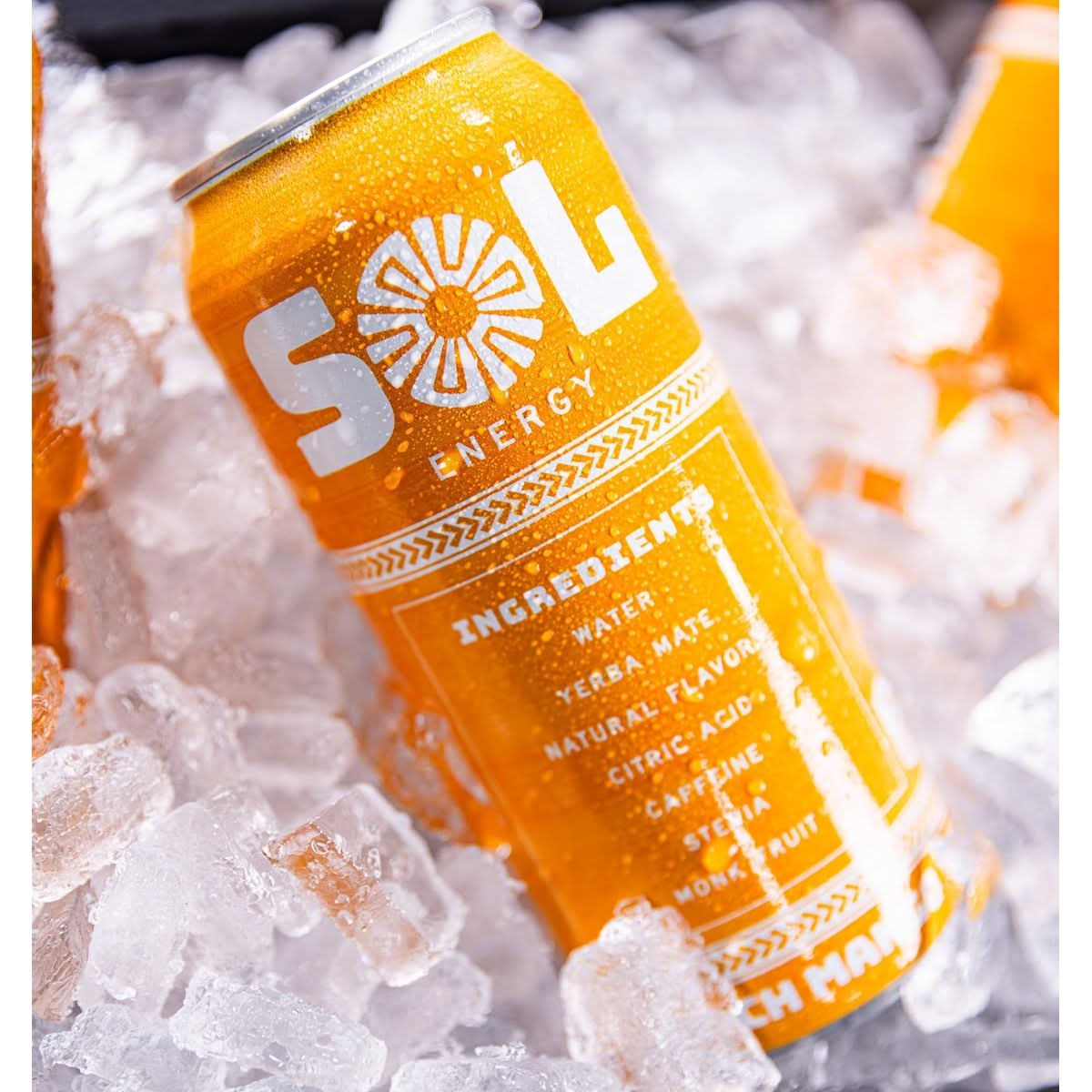 Sol Energy  Natural Energy Drink  Healthy Sugar Free Formula  Naturally Sweetened with Stevia and Monk Fruit  150mg of Caffeine  Low Calorie  Peach Mango Flavor  16oz cans Pack of 12