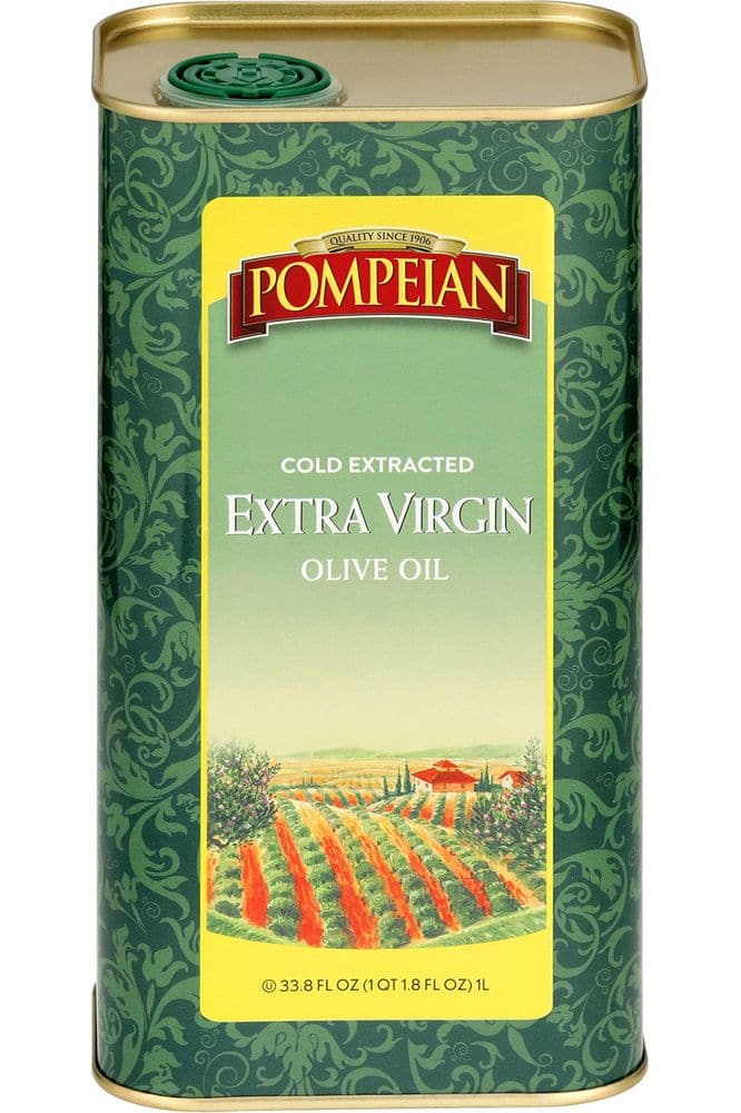 Pompeian Extra Virgin Olive Oil, Cold Extracted, Smooth &amp; Delicate Flavor, Perfect for Sautéing, Salads &amp; Drizzling, 33.8 FL. OZ. Tin