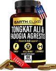 Earth Elixir Fadogia Agrestis 600mg and Tongkat Ali 500mg Supplements (180 Capsules) - Made in USA - 3 Month Supply - 3rd Party Tested - Long Jack - Tongkat Ali Fadogia Agrestis Supplements for Men