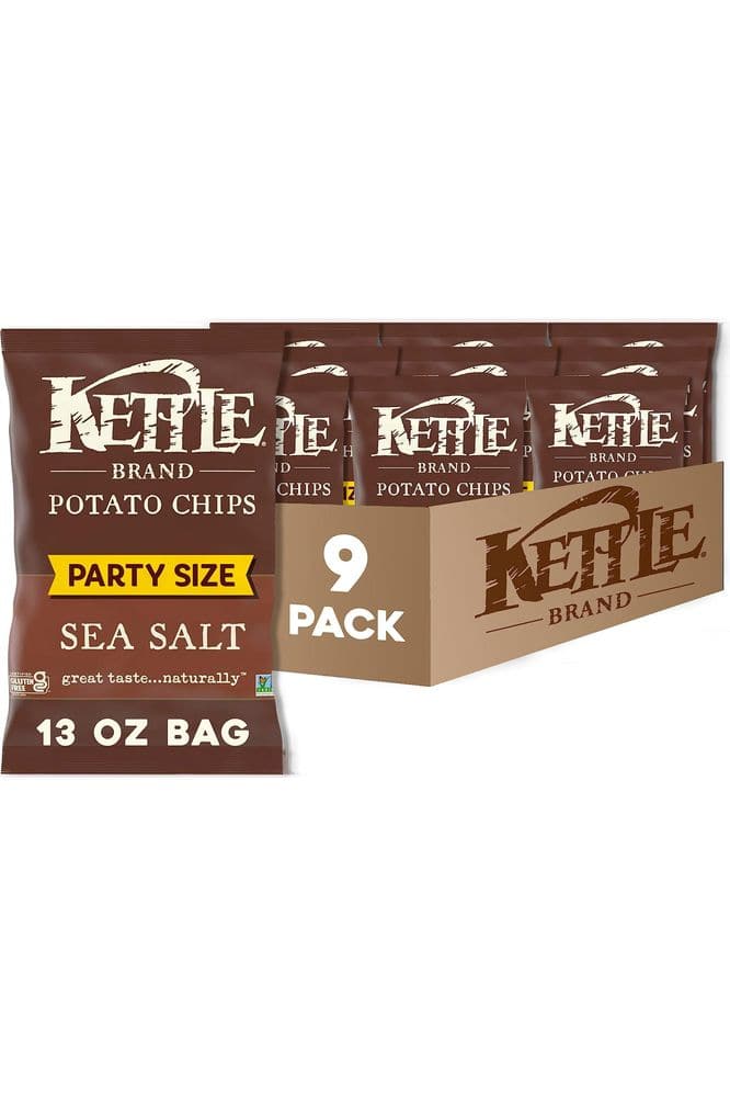 Kettle Brand Potato Chips, Sea Salt Kettle Chips, Party Size, 13 Oz (Pack of 9)