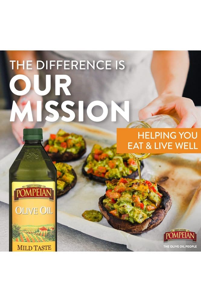 Pompeian Mild Taste Olive Oil, Mild Flavor, Perfect for Roasting &amp; Sauteing, Naturally Gluten Free, Non-Allergenic, Non-GMO, 32 FL. OZ.