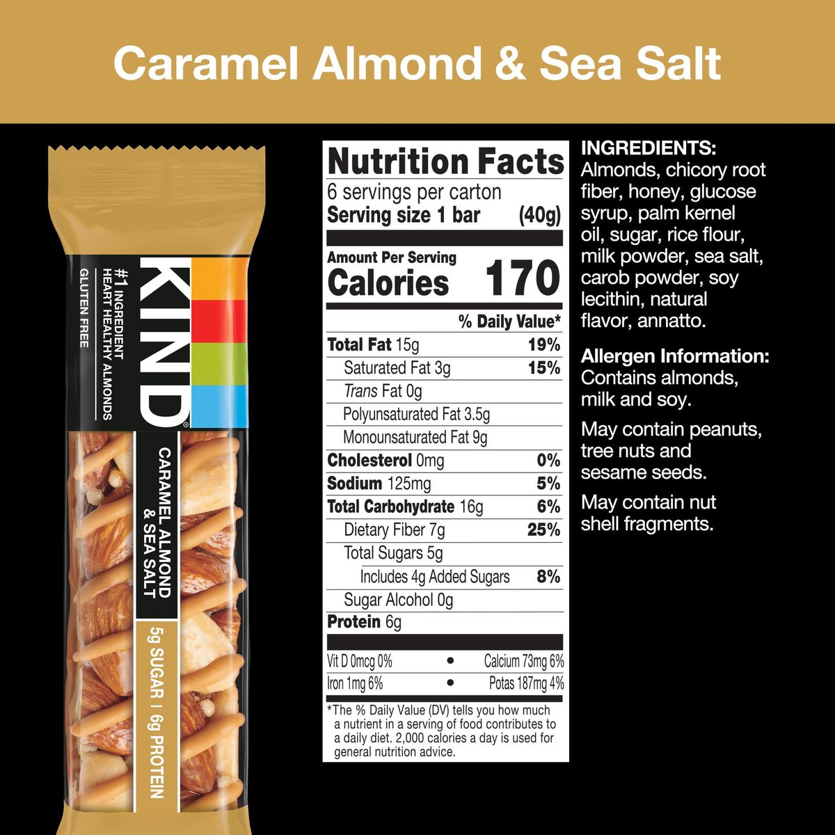 KIND Bars, Caramel Almond &amp; Sea Salt, Healthy Snacks, Gluten Free, Low Sugar, 6g Protein, 12 Count