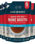 Bare Bones Low Sodium Beef Bone Broth for Cooking and Sipping, 16 oz, Pack of 6, 100% Grass-Fed, Protein and Collagen Rich, Keto Friendly, Less than 125mg of Sodium Per Cup