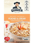 Quaker Instant Oatmeal Peaches  Cream Breakfast Cereal 10 Packets Per Box