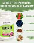 Naturalslim Relaxslim for Metabolism, Helps Control Appetite, Fat & Stress Support - Adaptogen Supplements w/ Rhodiola Rosea & Ashwagandha - Source of Natural Energy - 120 Capsules