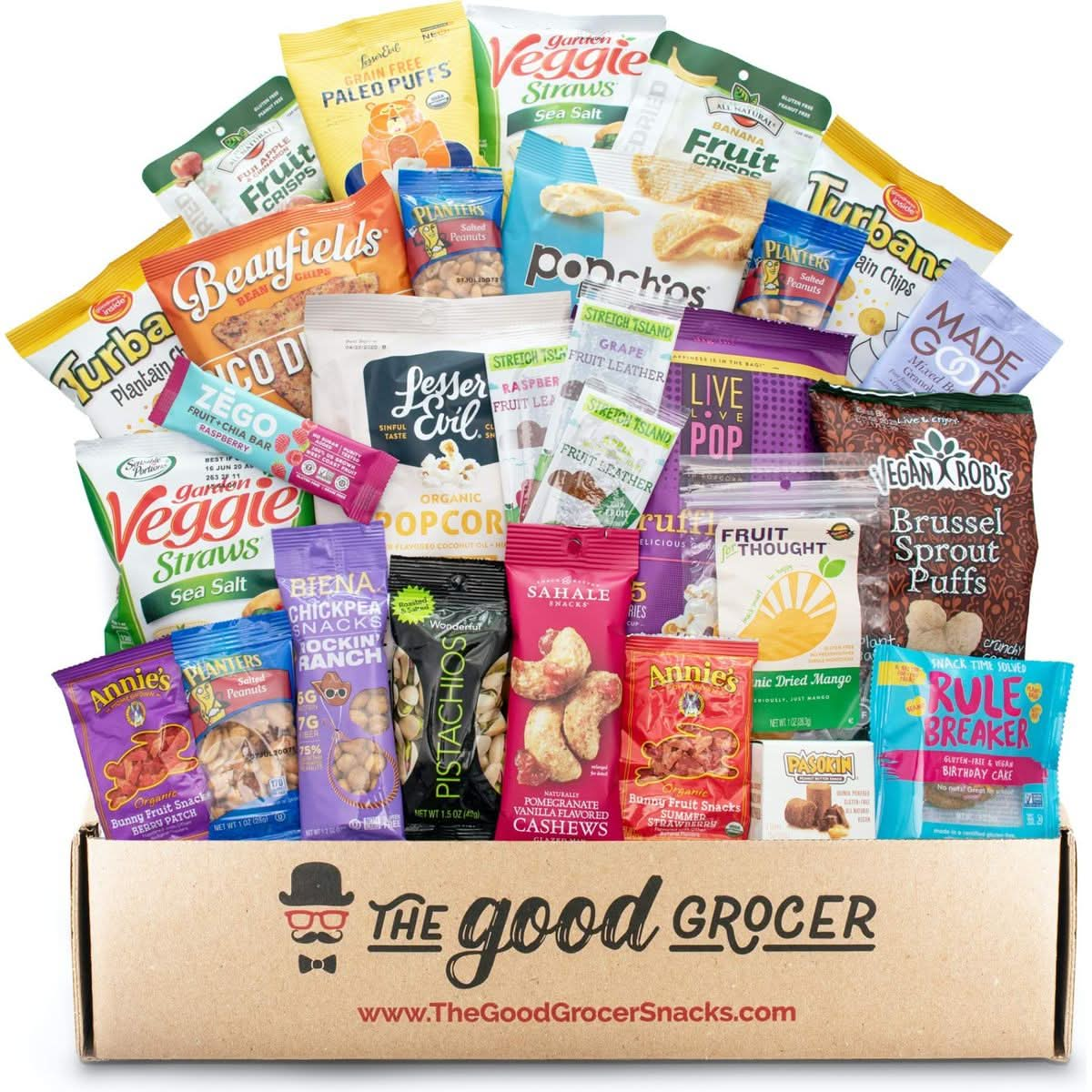 GLUTEN FREE and VEGAN DAIRY and FIG FREE Healthy Snacks Care Package 25 Ct Cookies Bars Chips Fruit Nuts Trail Mix Gift Box Sampler Office Variety College Student Care Package Gift Basket Alternative