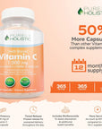 Purely Holistic Vitamin C 1000mg, 365 Capsules, 12 Month Supply, 2 Stage Timed Release with Ascorbic Acid, Rosehip & Acerola Cherry Bioflavonoid, Immune System Support, Vegan