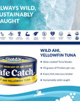 Safe Catch Wild Ahi Yellowfin Tuna Fish Canned Wild Caught Lowest Mercury Lean Protein Omega 3 GlutenFree Kosher Pack of 6