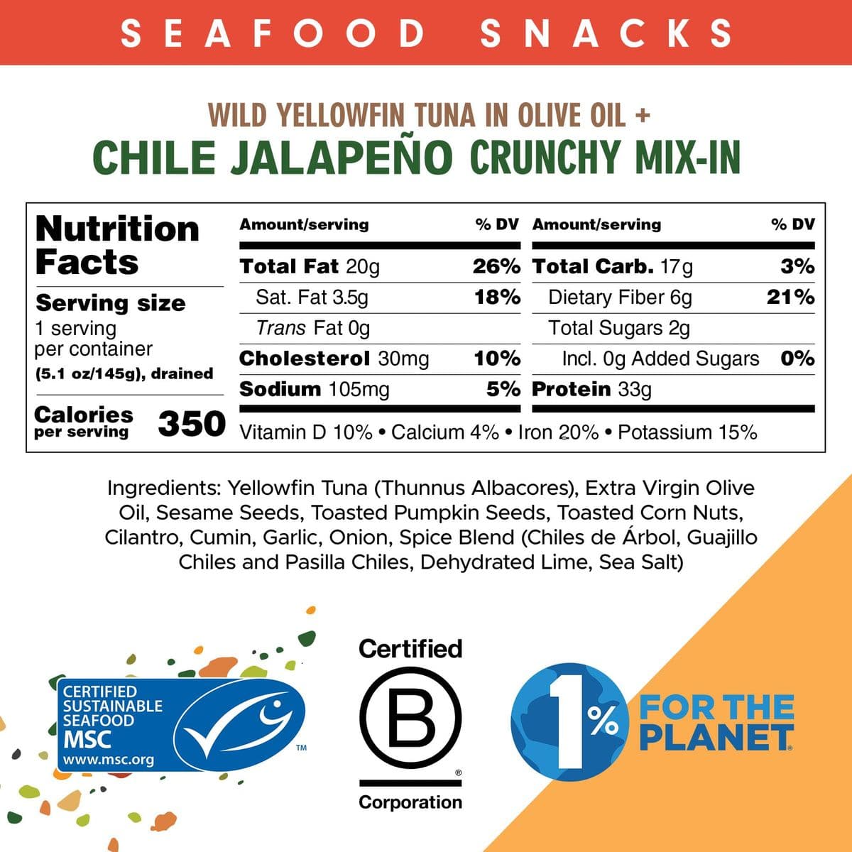 SCOUT Seafood Snacks  Up to 33g of protein from delicious responsibly sourced Wild Yellowfin Tuna with a crunchy topper  Perfect healthy high protein lunch or onthego snack  Pack of 3 x 51oz cups Variety 3 Pack