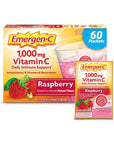 Emergen-C 1000mg Vitamin C Powder, with Antioxidants, B Vitamins and Electrolytes, Vitamin C Supplements for Immune Support, Caffeine Free Drink Mix, Raspberry Flavor - 60 Count/2 Month Supply