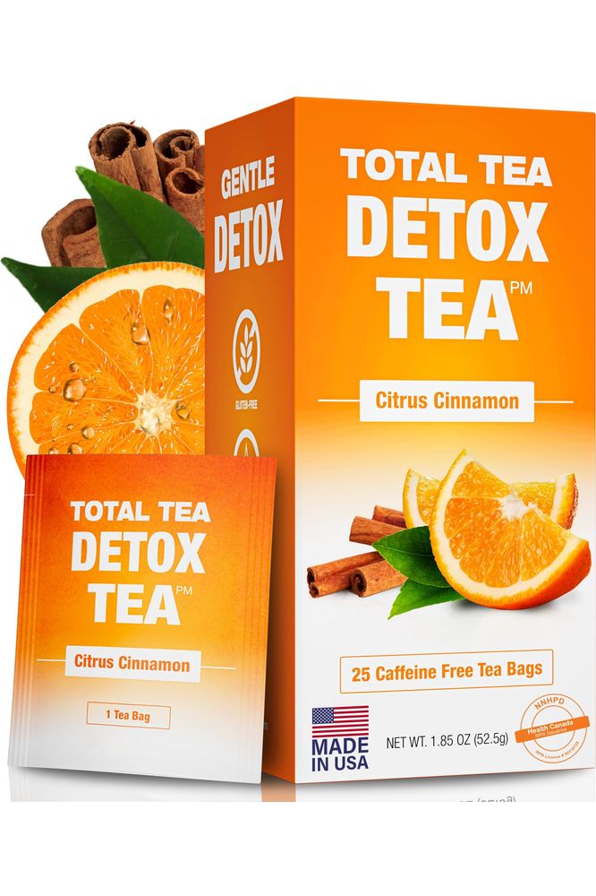 Total Tea SIimming Detox Tea Caffeine Free  25 Day Detox Tea  Herbal Tea with Chamomile Hibiscus Tea  Ginger Root for Colon Cleanse  Natural Citrus  Cinnamon Herbal Tea for Digestive Health