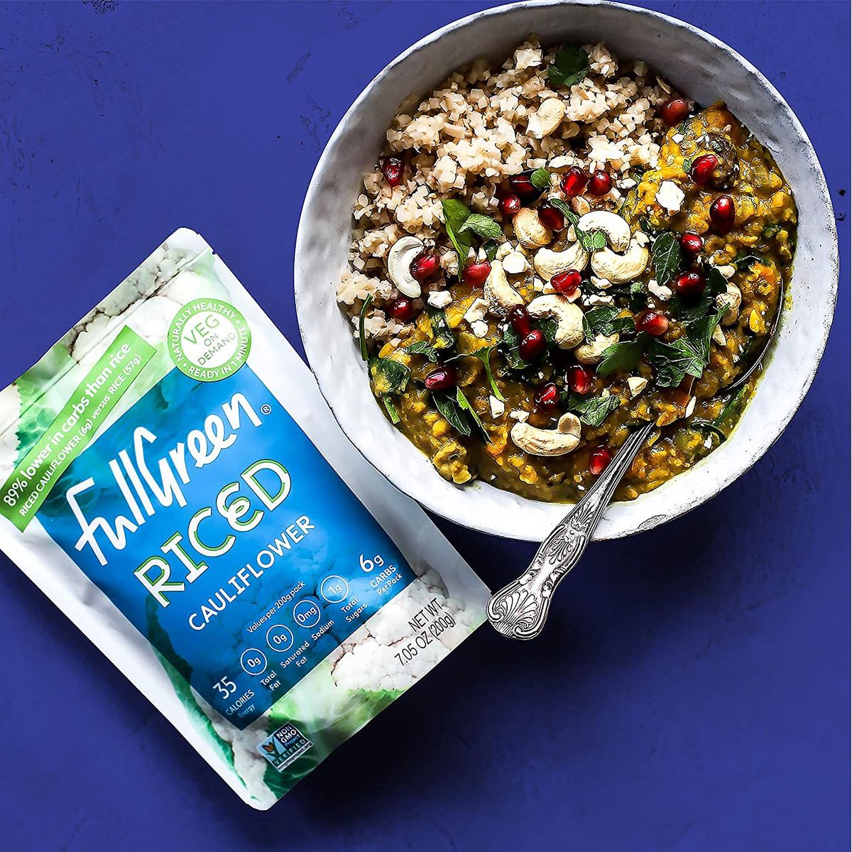 Fullgreen Cauliflower Rice  LowCarb  LowCal Cauliflower Rice  89 Less Carbs Than Rice  Vegan GlutenGrain Free  Non GMO  Heat  Eat in Minutes  Includes 6 Pouches