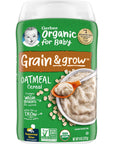 Gerber Organic for Baby 1st Foods Grain & Grow Cereal, Oatmeal Cereal, Made with Whole Grains & Iron, USDA Organic & Non-GMO 8 Ounce (Pack of 3)