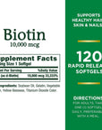 Nature's Bounty Biotin, Supports Healthy Hair, Skin and Nails, 10,000 mcg, Rapid Release Softgels, 120 Ct