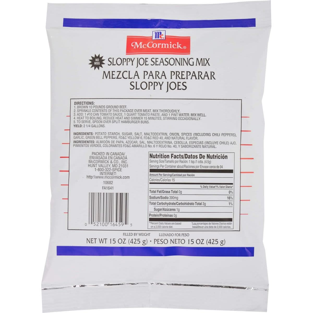 McCormick Culinary Sloppy Joe Seasoning Mix 15 oz  One 15 ounce Bag of Sloppy Joe Mix Perfect with Beef or Vegetables