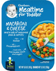 Gerber Mealtime for Toddler Macaroni & Cheese with Side of Seasoned Peas & Carrots, Made with Real Cheddar Cheese & Farm Grown Veggies, 6.6 OZ (Pack of 4)