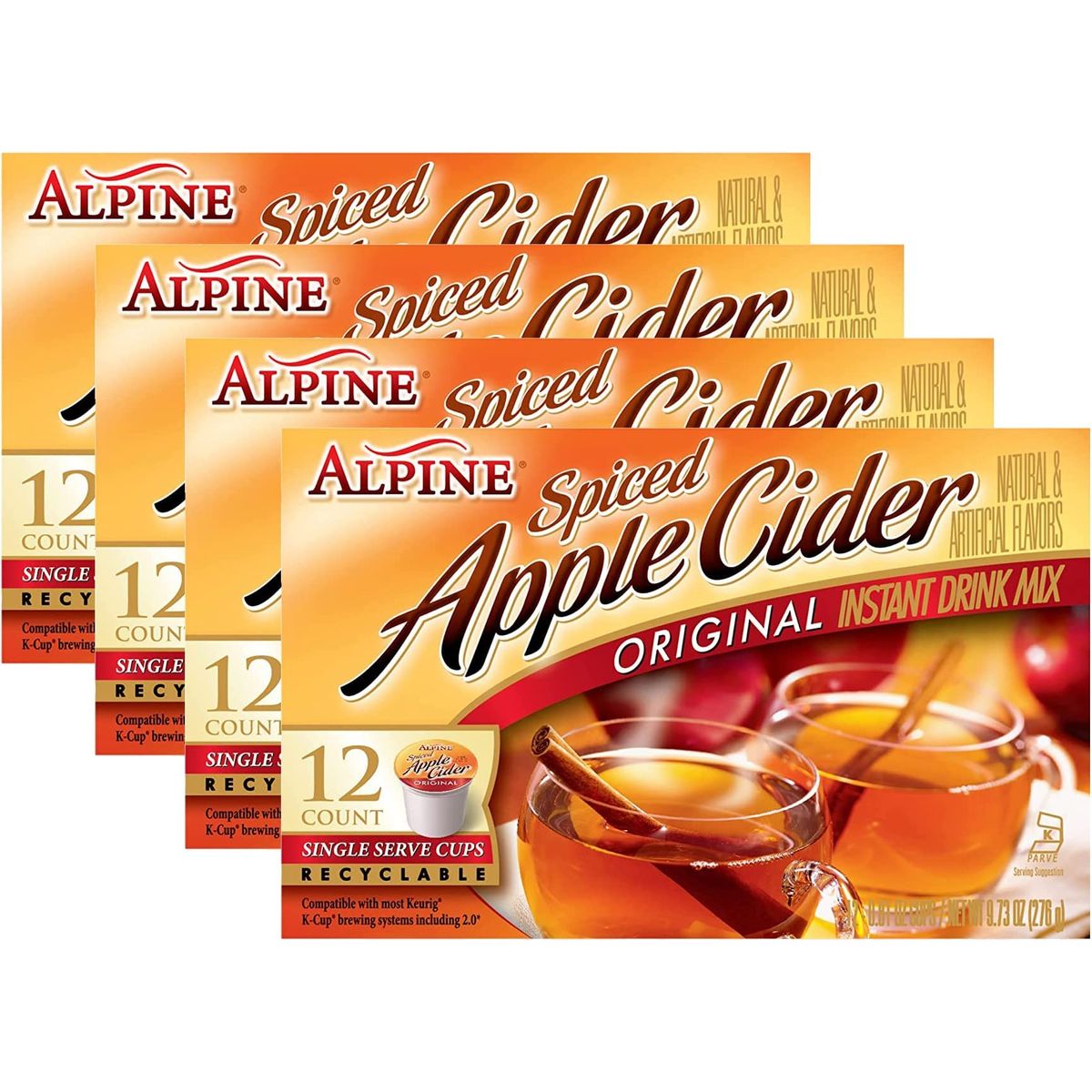 Alpine Original Spiced Apple Cider Instant Drink Mix Single Serve KCups 12 CT Pack of 4