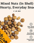 Nutscom  Mixed Nuts in Shell  2 Lb Bag Healthy Snack Sampler Includes Premium Walnuts Almonds Hazelnuts Pecans  Brazil Nuts  Good Source of Protein Fiber  Omega3