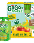 GoGo squeeZ Fruit on the Go Apple Banana 32 oz Pack of 4 Unsweetened Fruit Snacks for Kids Gluten Free Nut Free and Dairy Free Recloseable Cap BPA Free Pouches