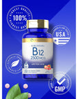 Carlyle Vitamin B12 Sublingual 2500 mcg | 250 Fast Dissolve Tablets | Cyanocobalamin Supplement with Folic Acid for Adults | Natural Berry Flavor | Vegetarian, Non-GMO, and Gluten Free