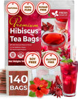 FreshDrinkUS Premium 140 Hibiscus Flowers Tea Bags 100 Natural Pure from Hibiscus Flowers Loose Flower Hibiscus Herbal Tea Hibiscus Flower Tea No Sugar No Caffeine No Gluten Vegan