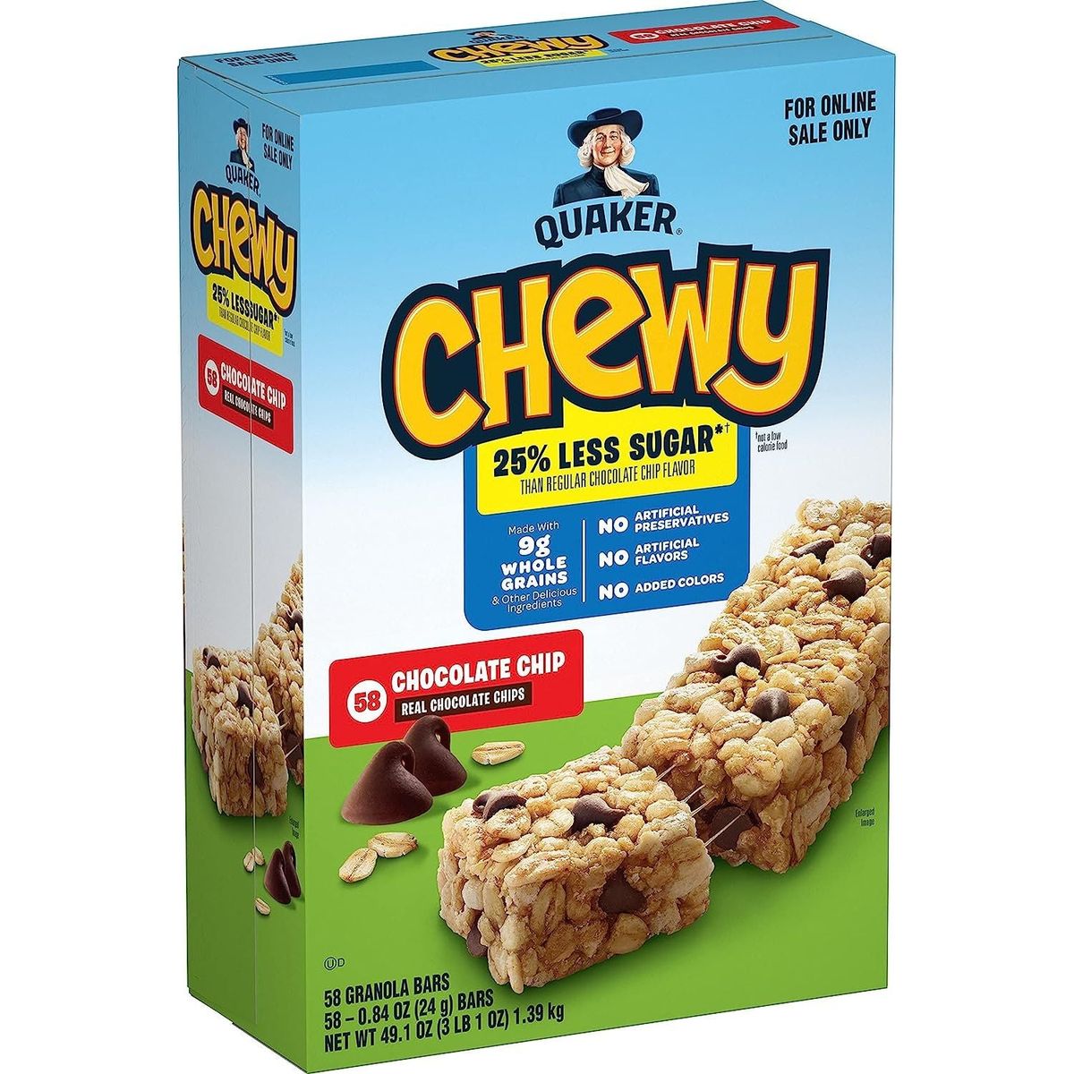 Quaker Chewy Lower Sugar Granola Bars, Chocolate Chip, 58 Count