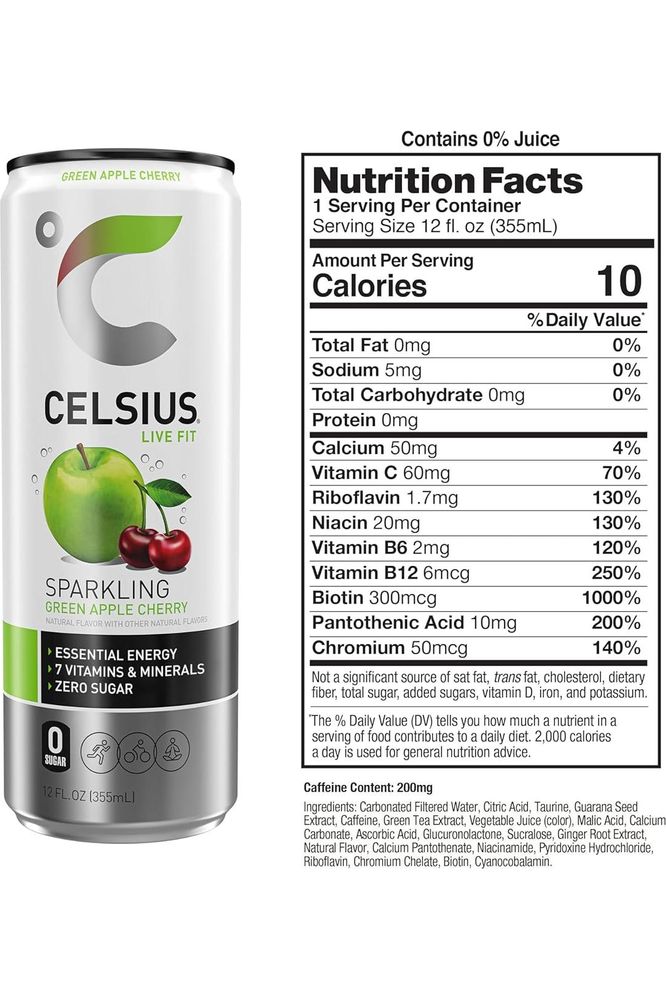 CELSIUS Sparkling Green Apple Cherry - 12 Fl Oz (Pack of 12)