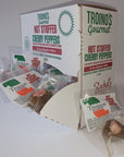 Troinos Gourmet Hot Stuffed Cherry Peppers with Prosciutto  Provolone 24 Individually Wrapped Hot Stuffed Singles in Counter Top Display Box