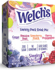 Welchs Singles To Go Variety Pack Watertok Powdered Drink Mix Includes 4 Flavors Grape Passion fruit Strawberry Peach Cherry Pomegranate 1 Box 30 Servings