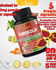 Forskolin Supplements Capsules 5000mg, 5 Month Supply, 150 Capsules & Turmeric Curcumin, Arjuna, Garcinia Cambogia, Green Tea - Support Body Management & Immune System - Coleus Forskohlii Extract