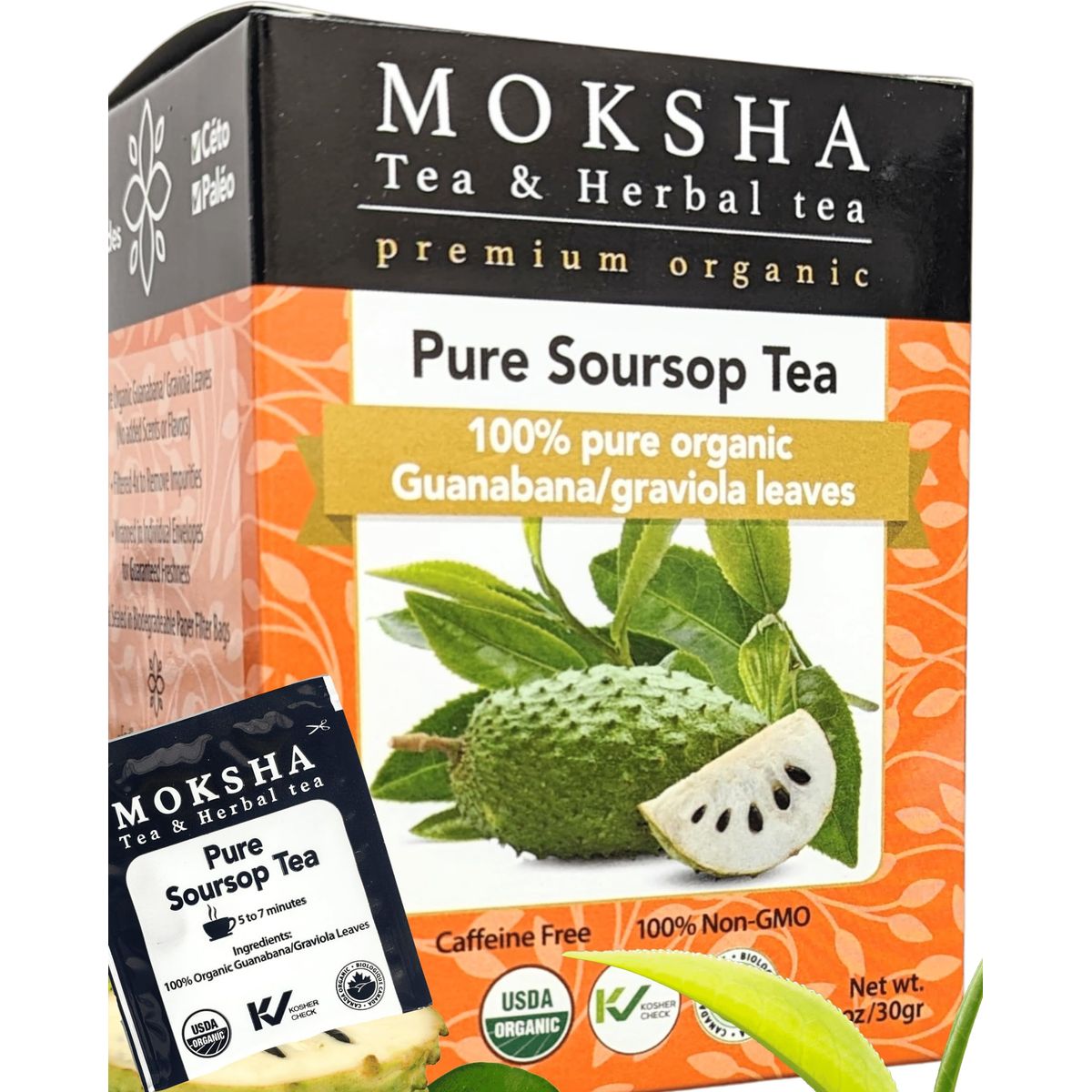 Pure Soursop Tea Case of 360 Organic Tea Bags made with Pure Graviola Leaf Guanabana Leaves Moksha Ayurveda