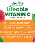 Lifeable Vitamin C - Great Tasting Natural Flavor Gummy Supplement - Vegetarian GMO-Free Chewable Vitamins - for Immune Support - 90 Gummies (750 mg)