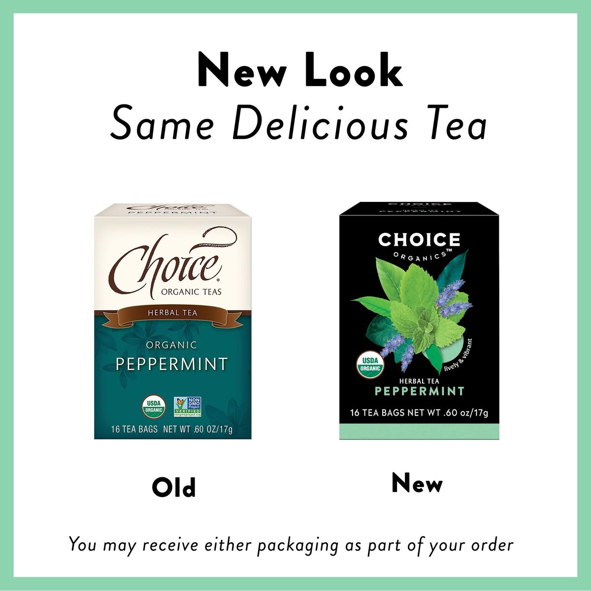 Choice Organics  Organic Peppermint Tea 1 Pack  Compostable  Caffeine Free  16 Organic Herbal Tea Bags