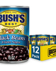 BUSH'S BEST 15 oz Canned Black Beans, Source of Plant Based Protein and Fiber, Low Fat, Gluten Free, (Pack of 12)