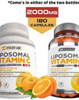 Premium Liposomal Vitamin C 2000mg - 180 Capsules -Ultra Potent High Absorption Ascorbic Acid, Supports Immune System & Collagen Booster - Powerful Antioxidant High Dose - Fat Soluble