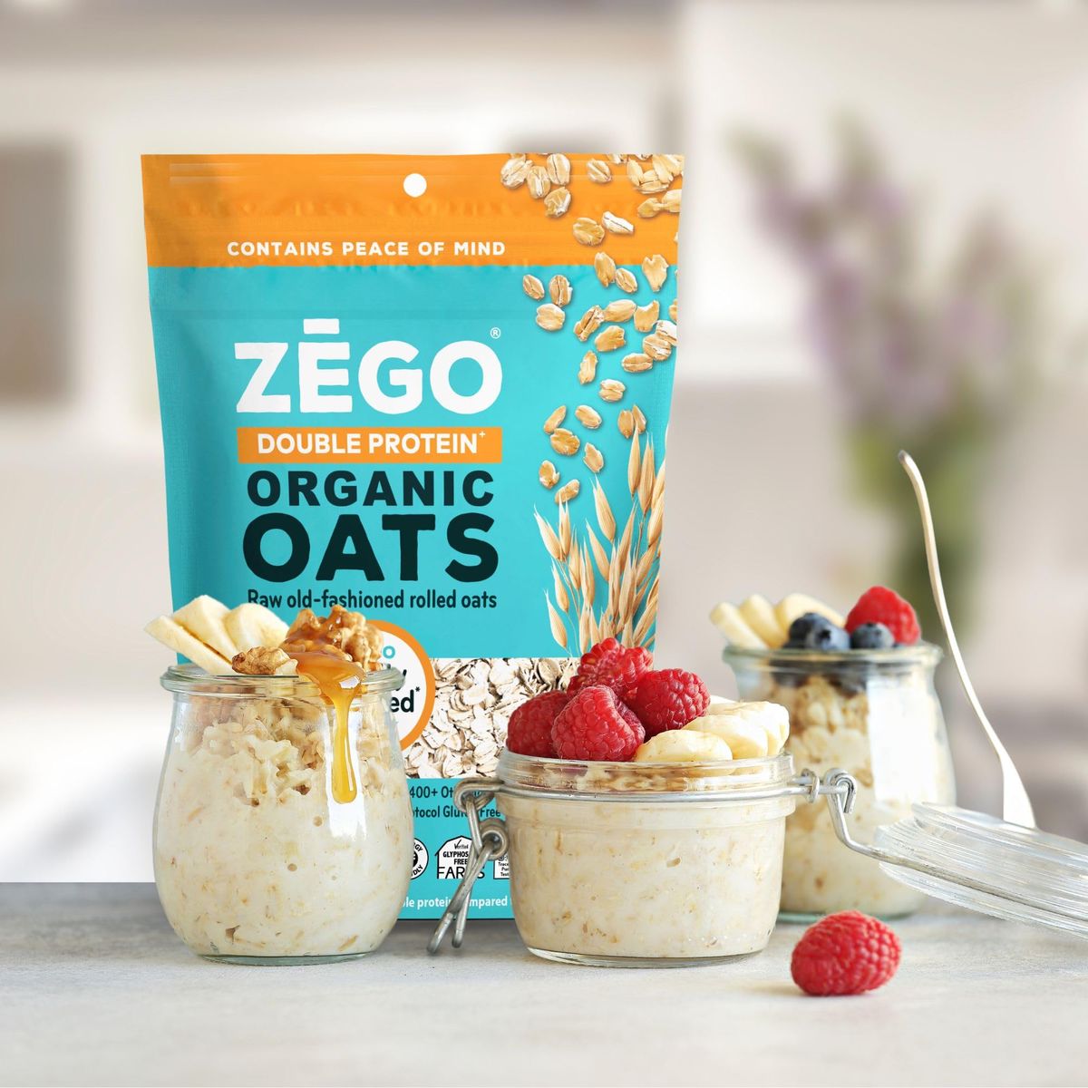 Unrivaled Taste and Nutrition of Old Fashioned Oats Includes Zego Gluten Free Organic Rolled Oats  Double Protein Old Fashioned Oatmeal 14 oz Organic Rolled Oats Comes with GOOD FOR MY HOME Box