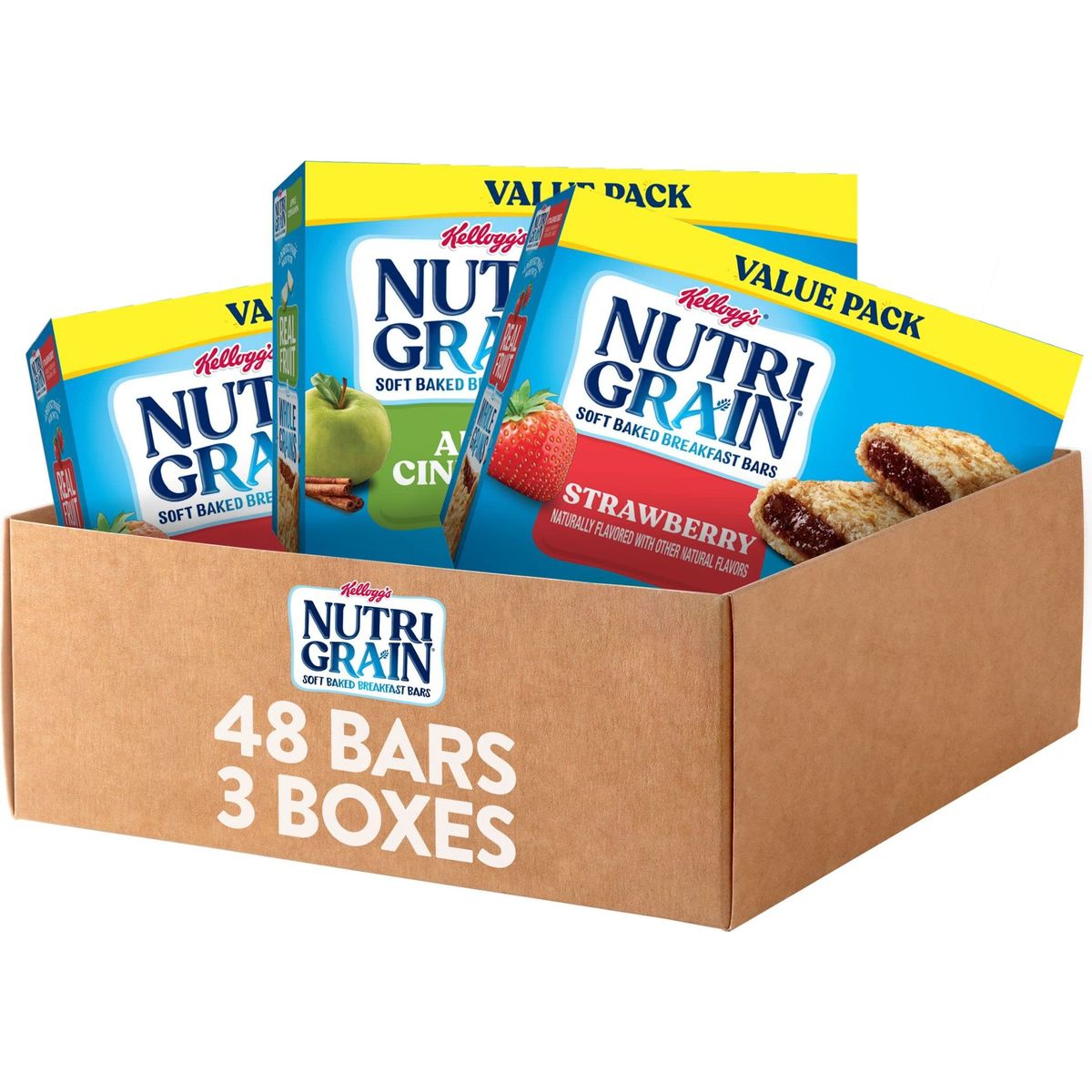 NutriGrain Soft Baked Breakfast Bars Kids Snacks Whole Grain Value Pack Variety Pack 3 Boxes 48 Bars