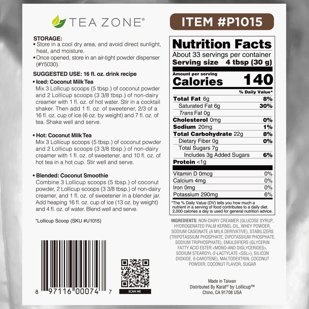 Tea Zone 22 lb Coconut Powder