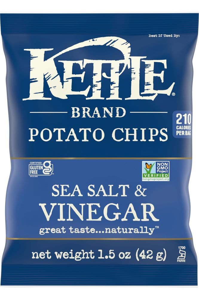 Kettle Brand Potato Chips, Sea Salt &amp; Vinegar Kettle Chips, Snack Bag, 1.5 Oz (Pack of 24)