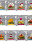 Teabloom Flowering Tea  12 Unique Varieties of Fresh Blooming Tea Flowers  HandTied Natural Green Tea Leaves  Edible Flowers  12Pack Gift Canister  36 Steeps Makes 250 Cups