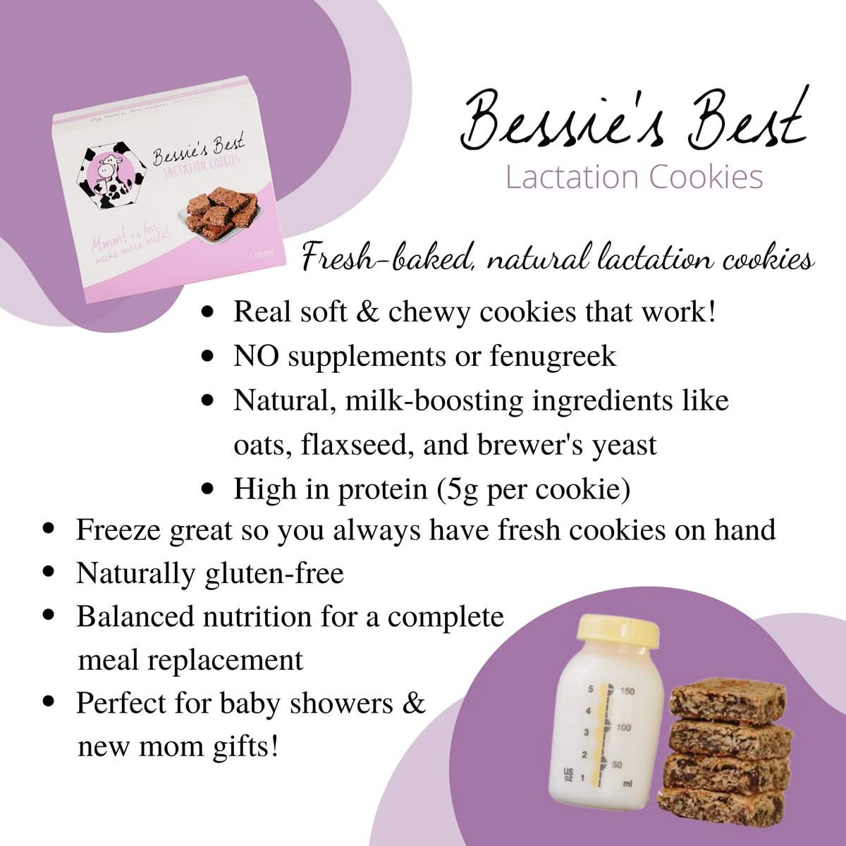 Bessies Best Lactation Cookies  Lactation Support Cookies  Oatmeal Peanut Butter Chocolate Chip  Increase Milk Supply  Breastmilk Boosting Cookies  Gluten Free Ingredients  Great Gift  1 Dozen