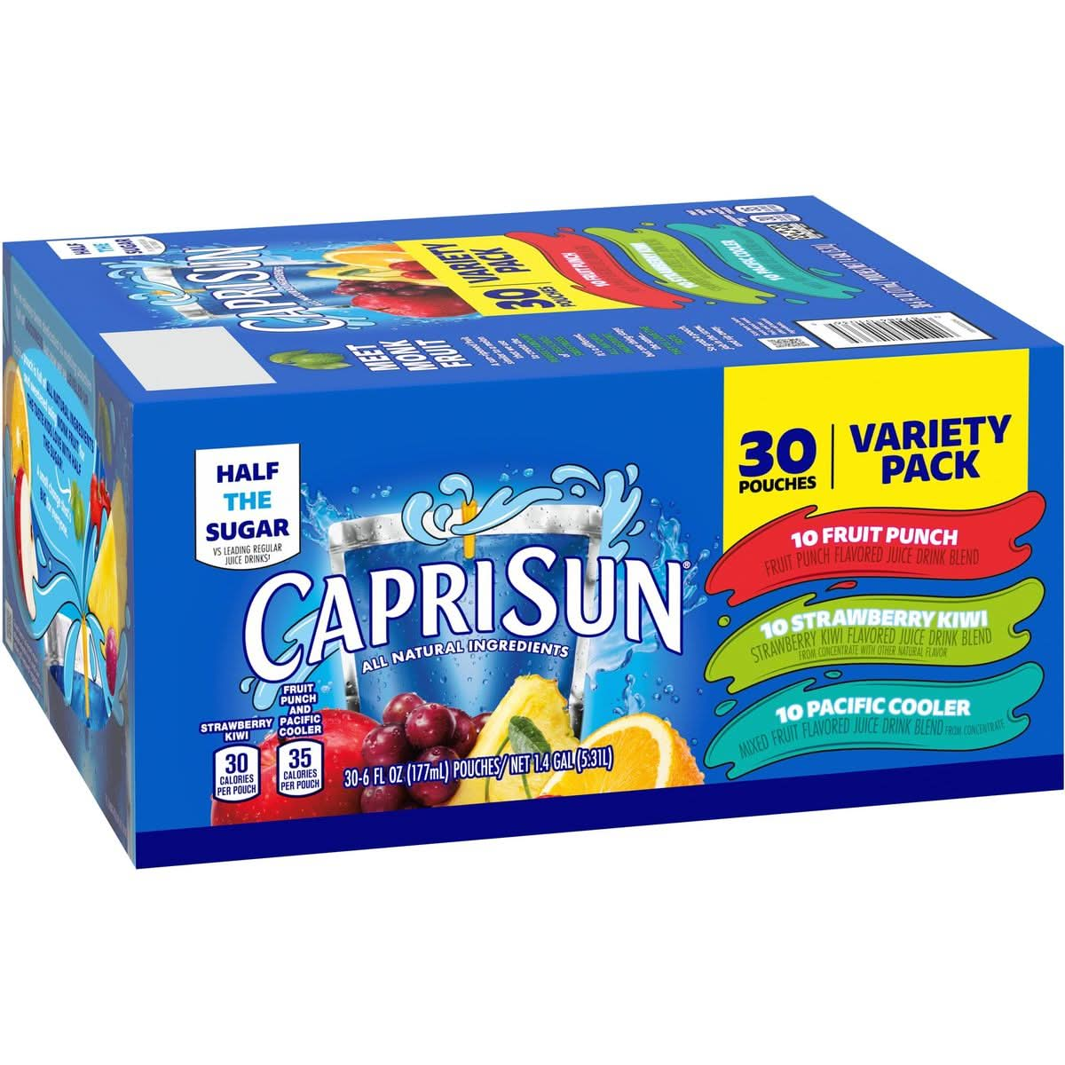 Capri Sun Fruit Punch Strawberry Kiwi  Pacific Cooler Naturally Flavored Kids Juice Drink Blend Variety Pack 30 ct Box 6 fl oz Pouches