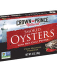 Crown Prince Natural Smoked Oysters with Red Chili Pepper 3 Oz Cans Pack Of 18