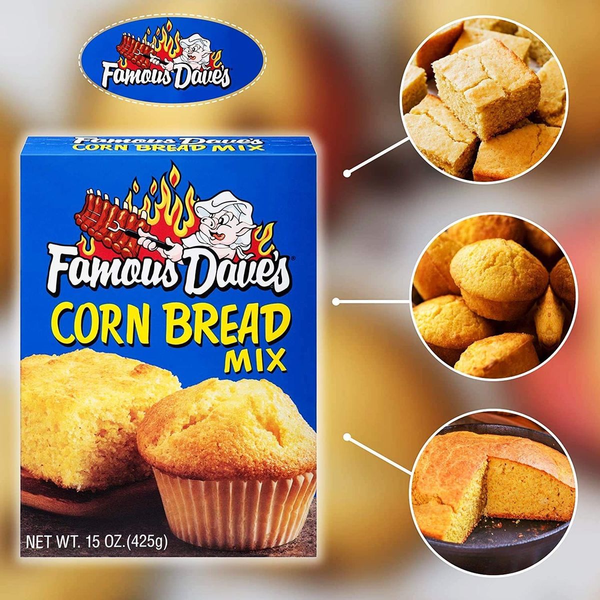 Famous Dave&#39;s Original Corn Bread Mix, 15 Ounce, Pack of 4