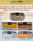 COLES Seafood Sampler Variety Pack  Wild Mackerel Canned Fish Smoked Trout Fresh Water Smoked Rainbow Trout Smoked Salmon Wild Sardines in Olive Oil Wild Caught Skinless Boneless Low Sodium