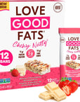 Love Good Fats Chewy Nutty White Chocolatey Strawberry Keto Bars  Low Carb Protein Snacks  12 pack 159oz  45g each bar