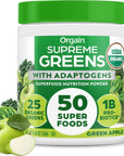 Orgain Supreme Greens Powder with 25 Organic Greens 50 Superfoods 1 Billion Probiotics and Adaptogens Vegan Greens for Gut Health and Immune Support 15 Servings of Fruit and Veggies Green Apple