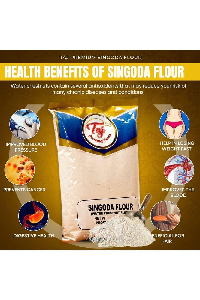 TAJ Premium Singoda Flour, Water Chestnut Flour, 4-Pounds