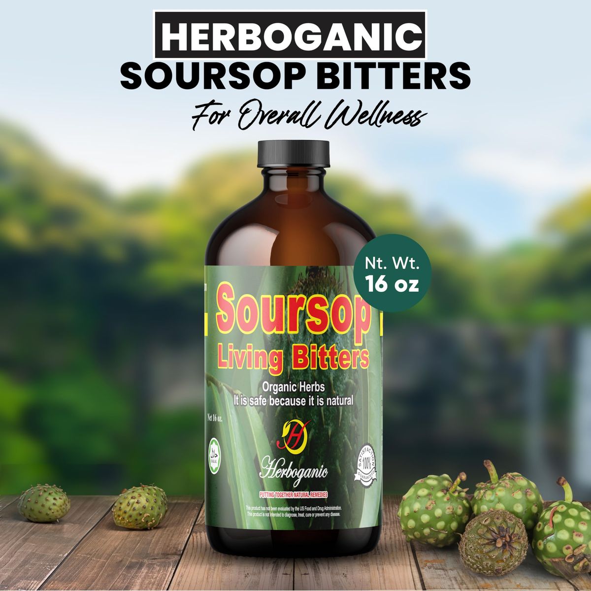 Herboganic Soursop Bitters Liquid  Natural Living Bitters for overall wellness 16 OZ  Soursop Bitters