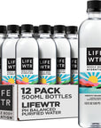 LIFEWTR Premium Purified Water pH Balanced with Electrolytes 100 recycled plastic bottles 169 Fl Oz Bottles 500ml Pack of 12